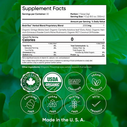 Organic Ginkgo Biloba  Organic Gotu Kola  Organic Lion’s Mane Mushroom Organic MCT